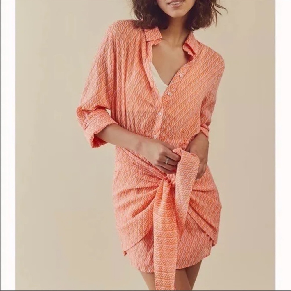 Free People Rillo Wrap Shirt Dress Orange/Pink Small